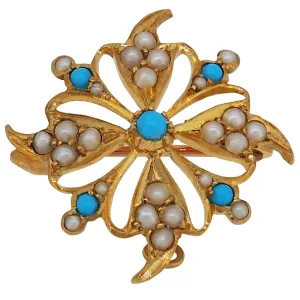 Turquoise & Pearl Set Brooch