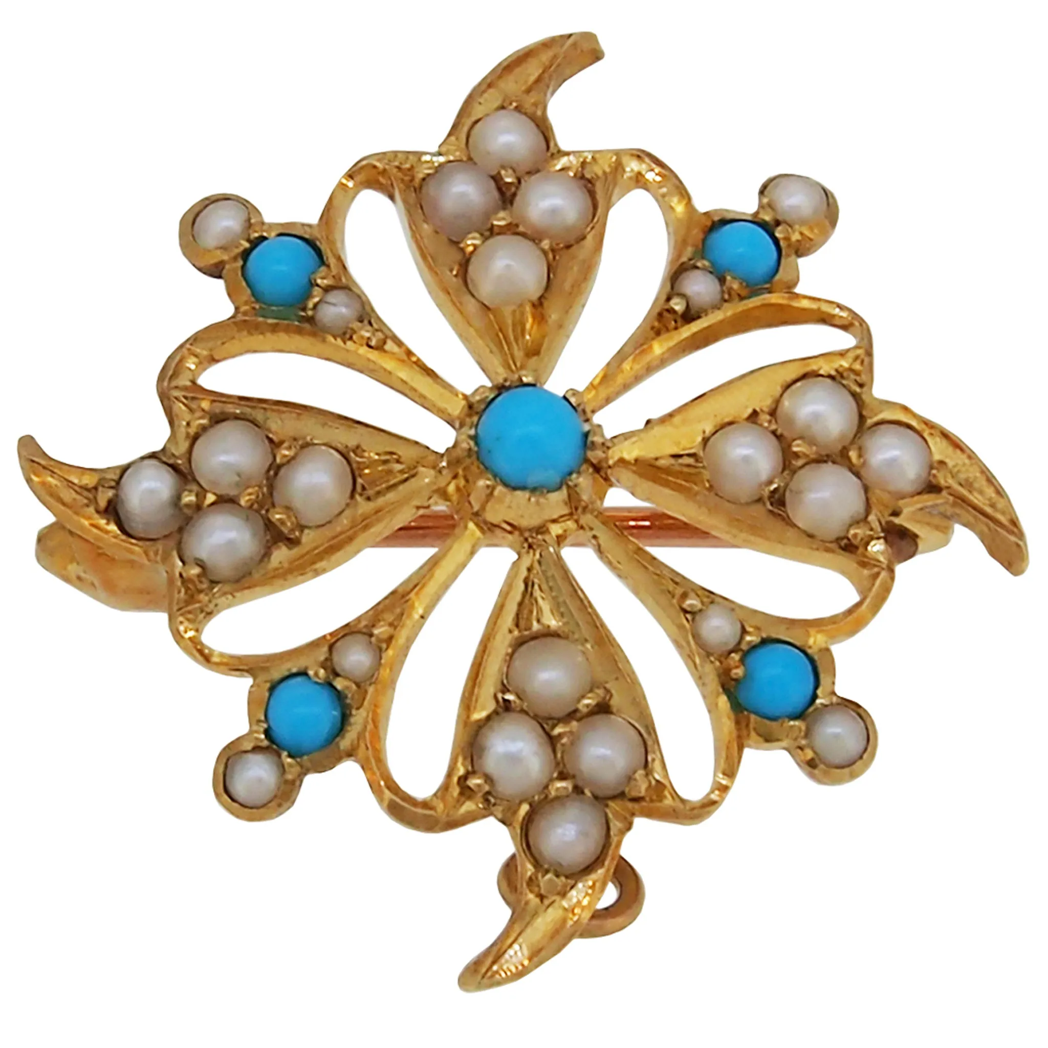 Turquoise & Pearl Set Brooch