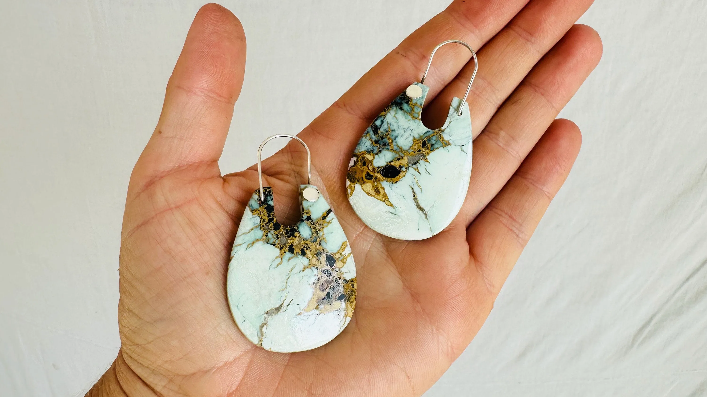 Turquoise & Sterling Earrings. Pale Green. 2479