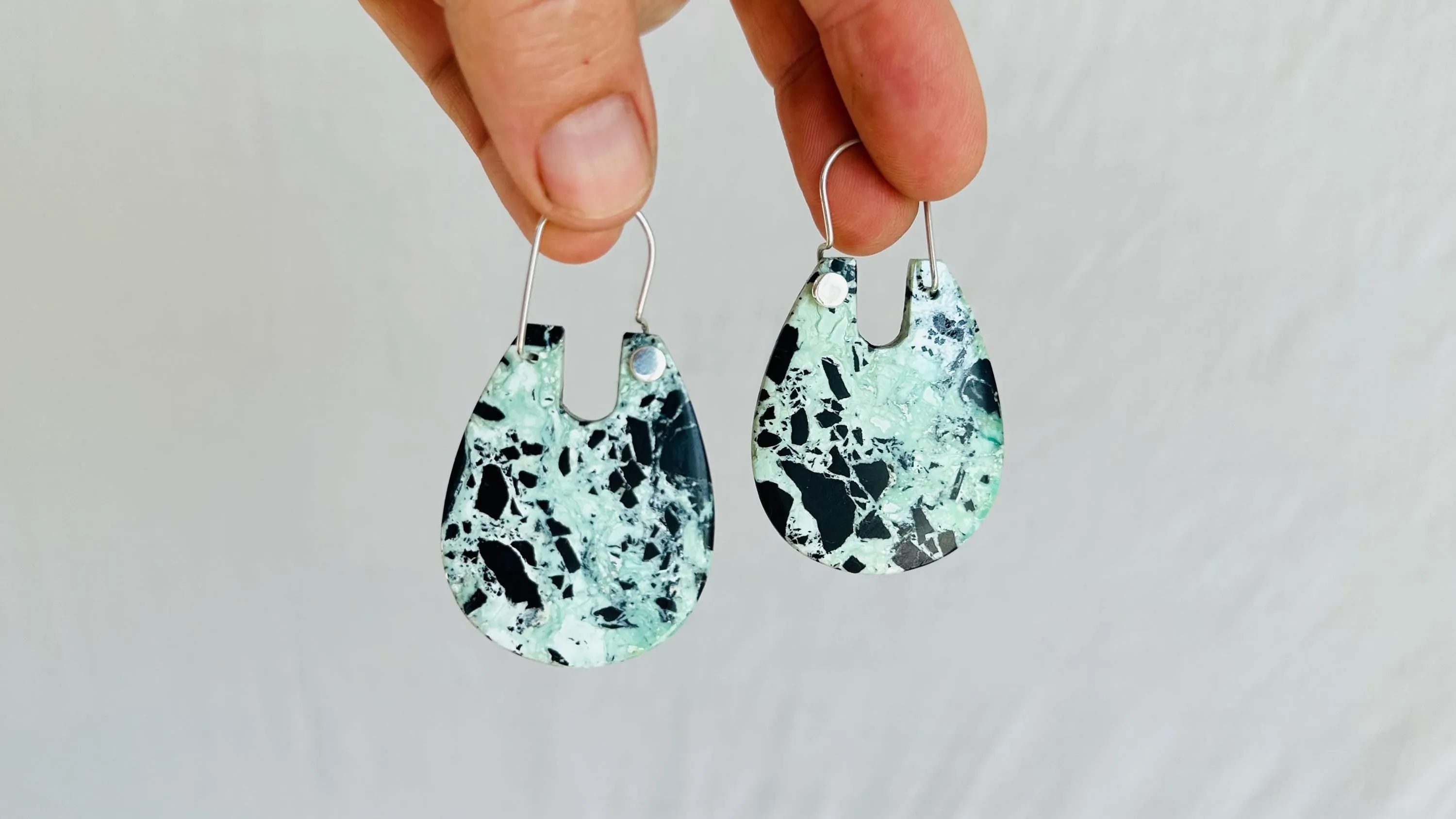 Turquoise & Sterling Earrings. Pale Green. 2481