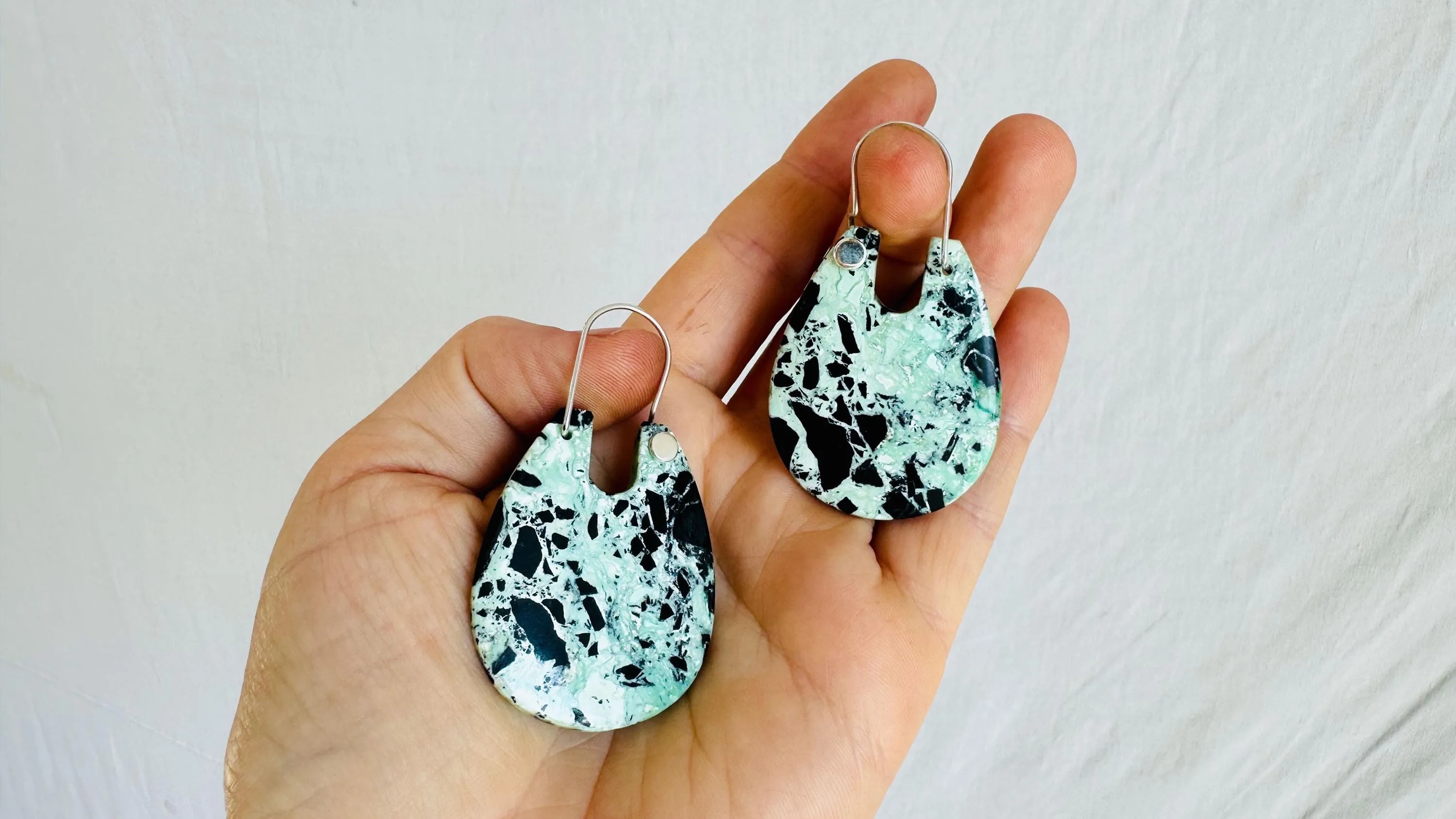Turquoise & Sterling Earrings. Pale Green. 2481