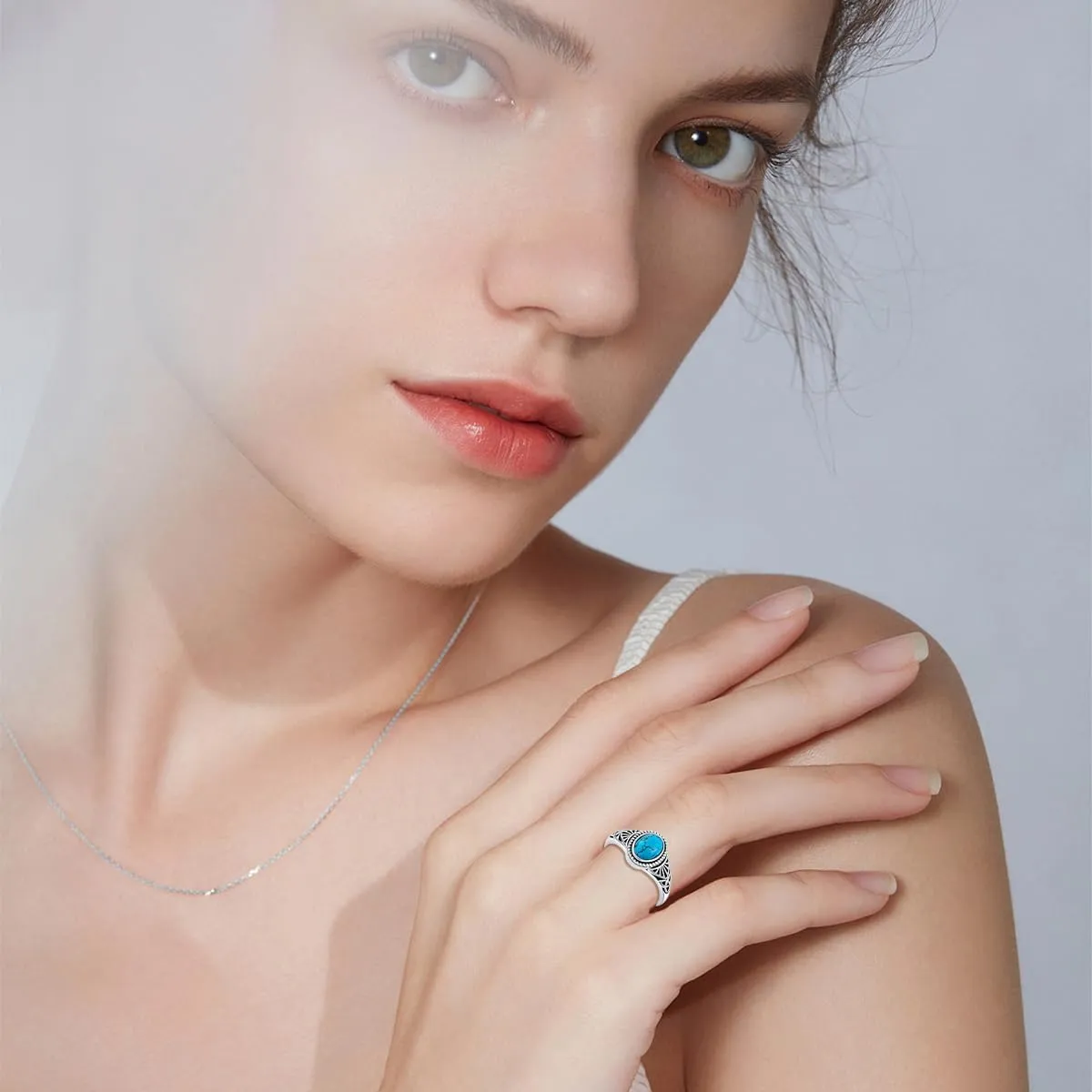 Turquoise Rings for Women 925 Sterling Silver Vintage Genuine Turquoise Ring Western Southwestern Ring Jewelry Gifts for Birthday Christmas