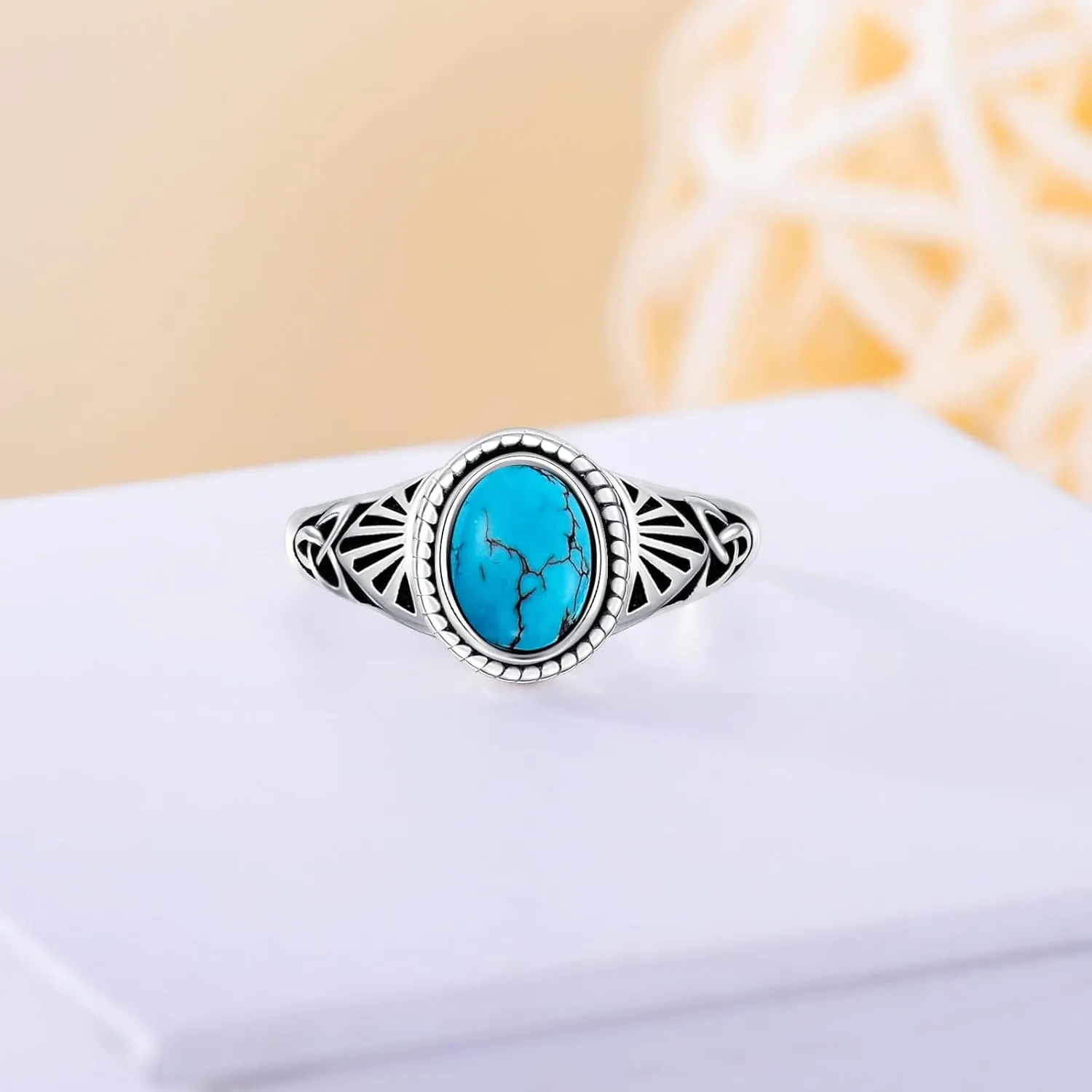 Turquoise Rings for Women 925 Sterling Silver Vintage Genuine Turquoise Ring Western Southwestern Ring Jewelry Gifts for Birthday Christmas