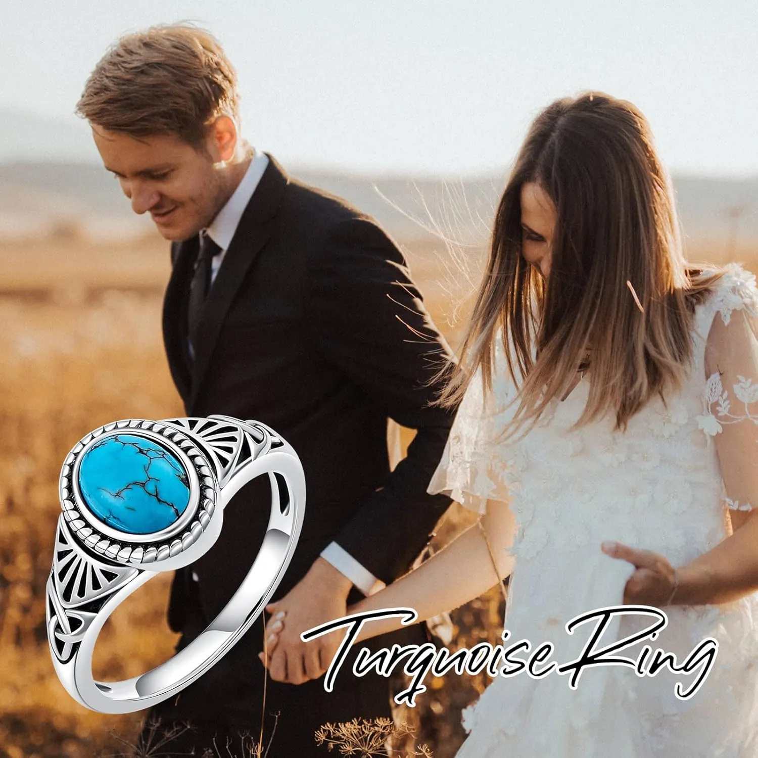 Turquoise Rings for Women 925 Sterling Silver Vintage Genuine Turquoise Ring Western Southwestern Ring Jewelry Gifts for Birthday Christmas