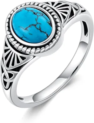 Turquoise Rings for Women 925 Sterling Silver Vintage Genuine Turquoise Ring Western Southwestern Ring Jewelry Gifts for Birthday Christmas
