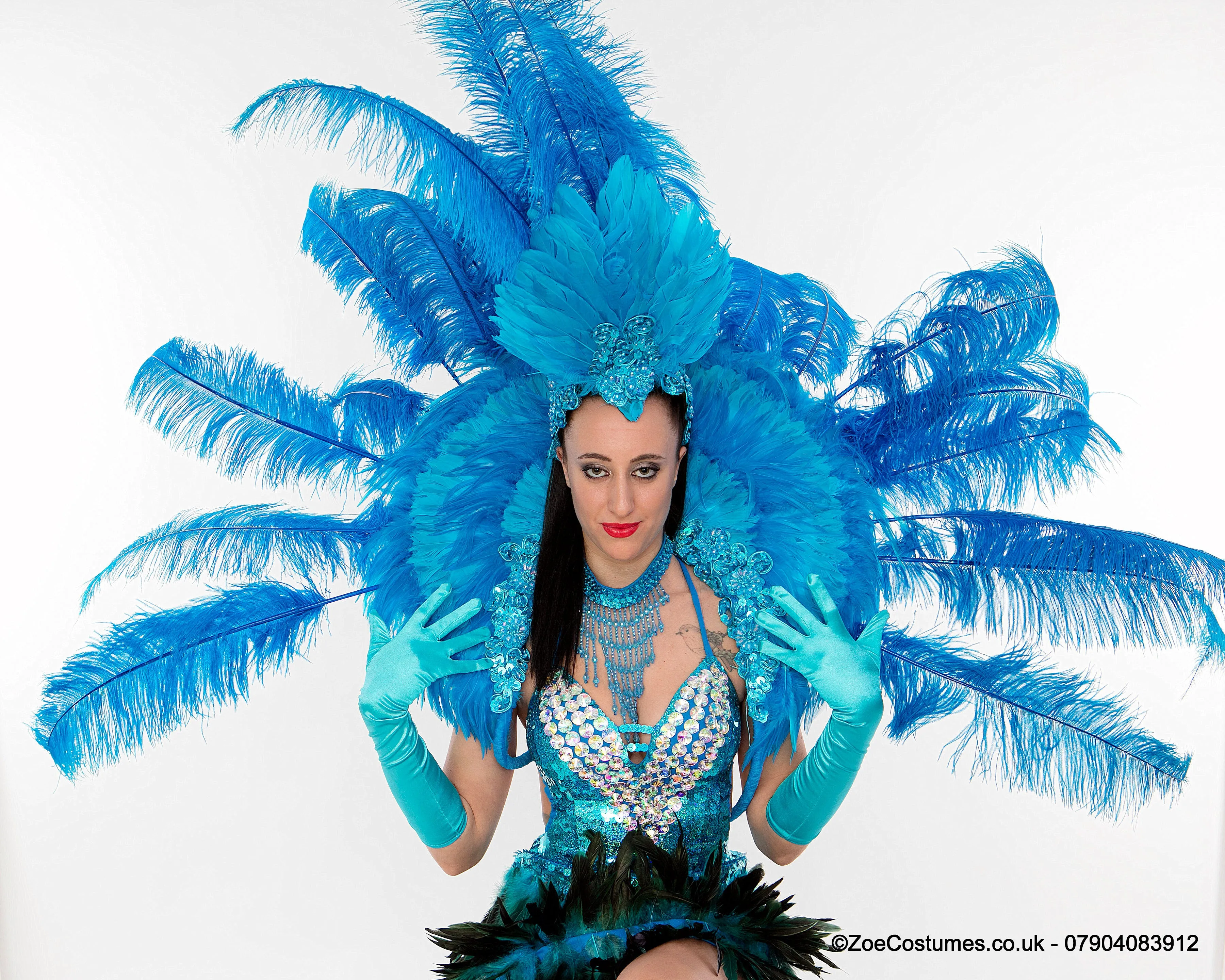 Turquoise Showgirl Costume for Hire | Zoe London Dance Costumes for Hire