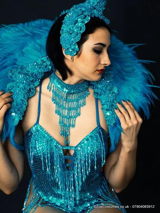 Turquoise Showgirl Costume for Hire | Zoe London Dance Costumes for Hire
