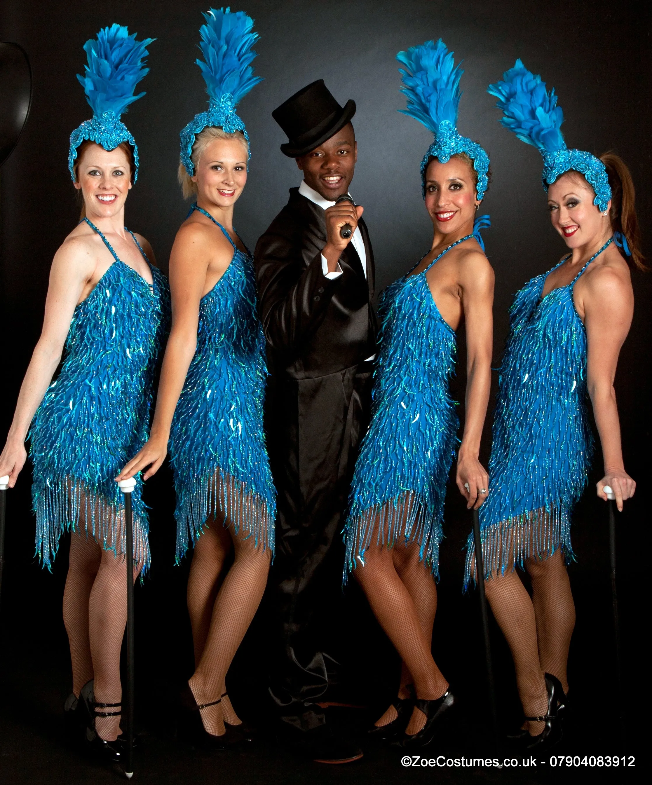 Turquoise Showgirl Costume for Hire | Zoe London Dance Costumes for Hire