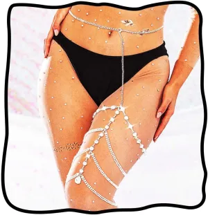 TWINKLEDE Rhinestone Leg Chain Sliver Crystal Layered Thigh Chains Festival Rave Leg Jewelry Body Chain for Women and Girls