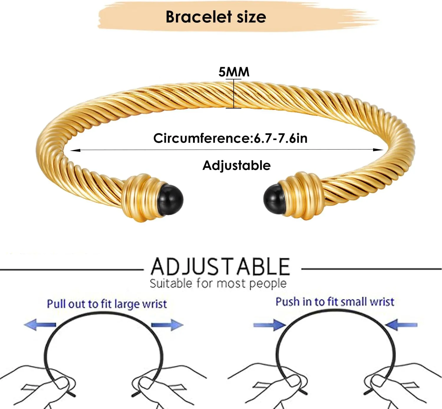 Twisted Cable Bracelets for Women Stainless Steel 5mm Cable Wire Cuff Bangle Bracelet Designer Brand Inspired Jewelry for Christmas Day Gifts