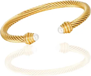 Twisted Cable Bracelets for Women Stainless Steel 5mm Cable Wire Cuff Bangle Bracelet Designer Brand Inspired Jewelry for Christmas Day Gifts