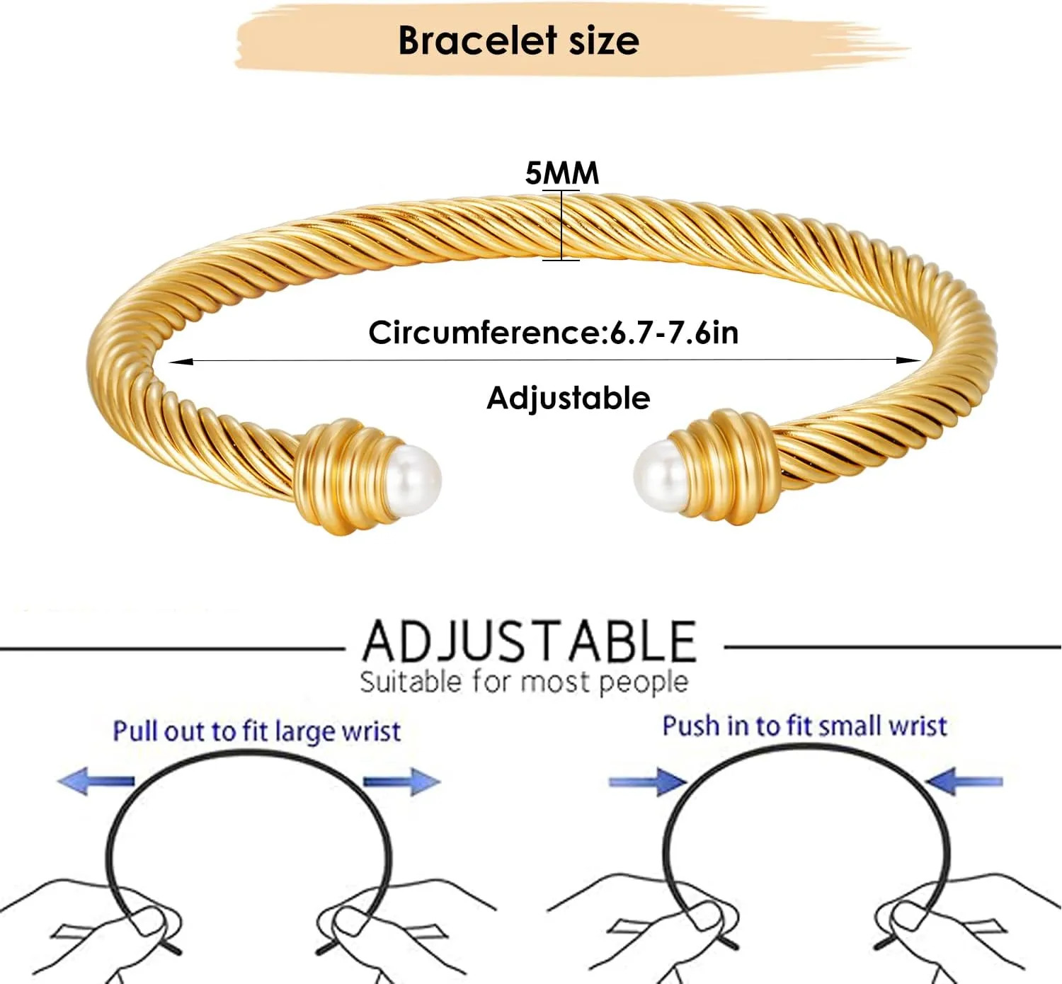 Twisted Cable Bracelets for Women Stainless Steel 5mm Cable Wire Cuff Bangle Bracelet Designer Brand Inspired Jewelry for Christmas Day Gifts