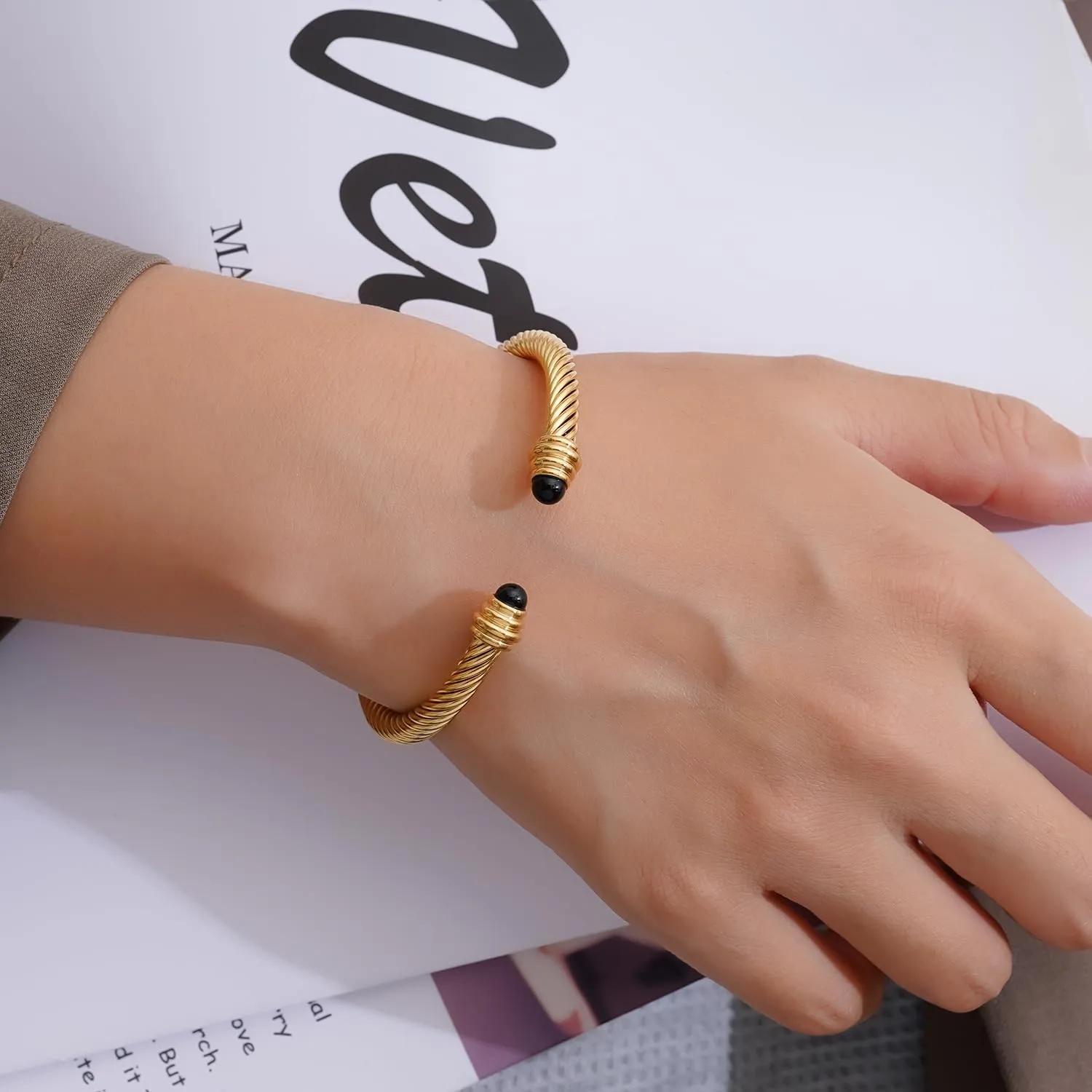 Twisted Cable Bracelets for Women Stainless Steel 5mm Cable Wire Cuff Bangle Bracelet Designer Brand Inspired Jewelry for Christmas Day Gifts