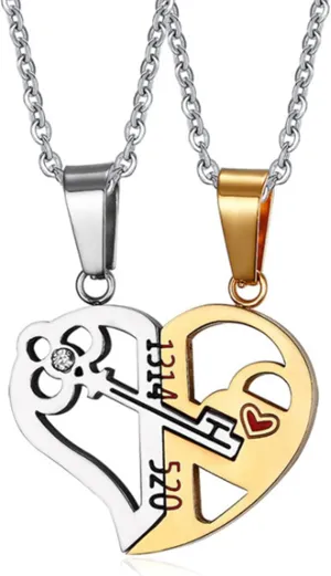 Two Souls One Heart Pendant Necklaces for Couple,Matching Necklace for Couples Half Heart Necklace Matching Love Key Necklace Couples Promise Necklace for Him and Her(heart)