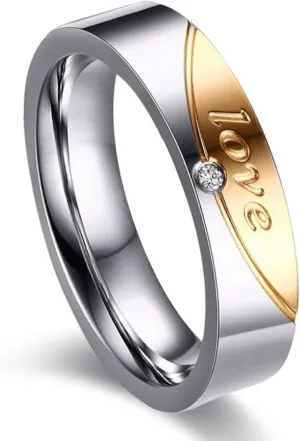 Two Tone Stainless Steel Love Forever Rings Set - 6mm Men and 5mm Women Wedding Band Couples Ring for Him and Her CR058