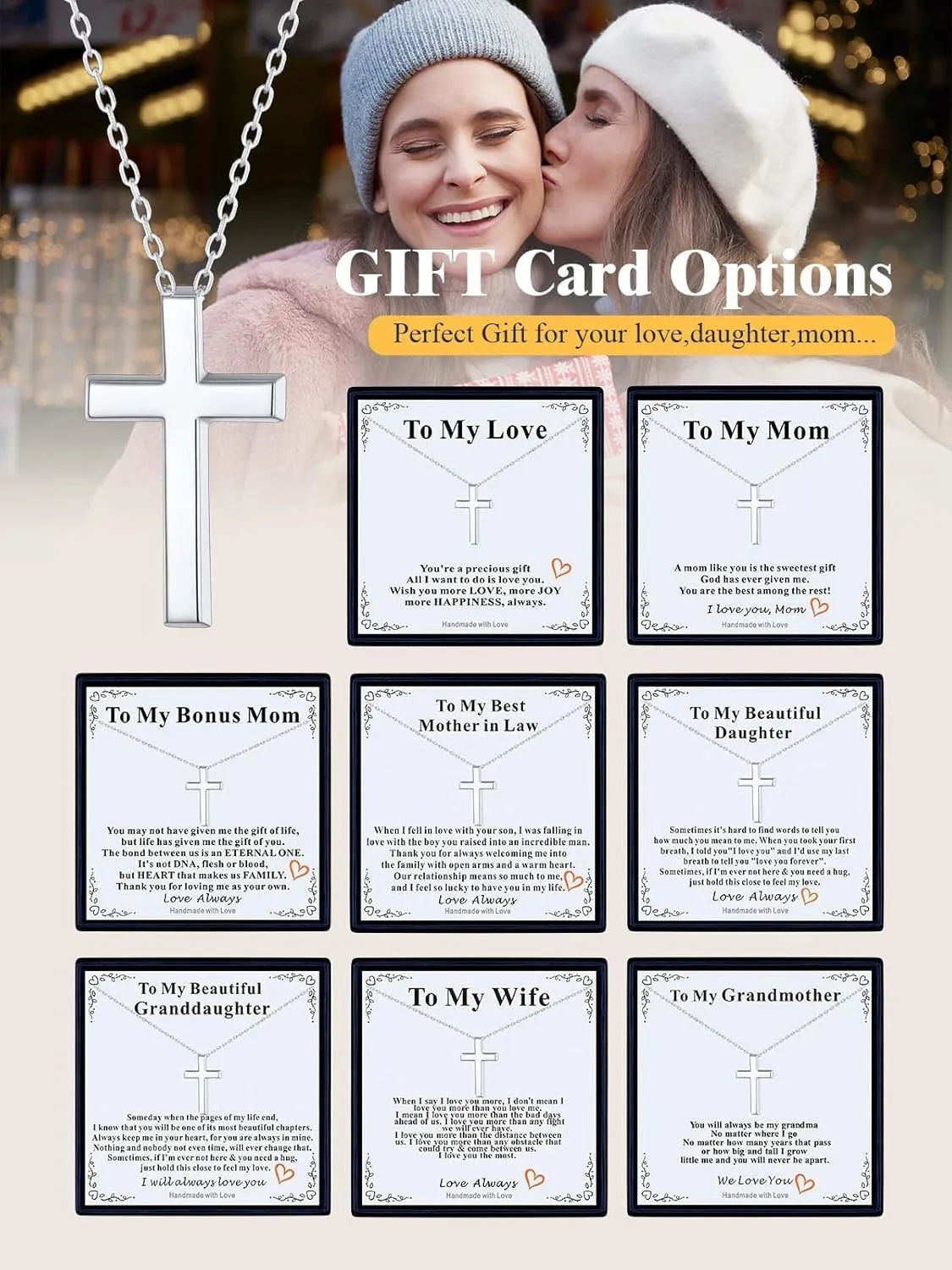 U7 Dainty Cross Necklace with Message Card,Cubic Zirconia Silver Cross Necklace for Women,Birthday Christmas Gift for Mother Daughter