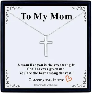U7 Dainty Cross Necklace with Message Card,Cubic Zirconia Silver Cross Necklace for Women,Birthday Christmas Gift for Mother Daughter