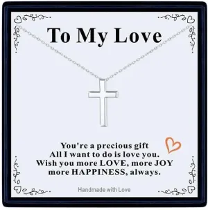 U7 Dainty Cross Necklace with Message Card,Cubic Zirconia Silver Cross Necklace for Women,Birthday Christmas Gift for Mother Daughter