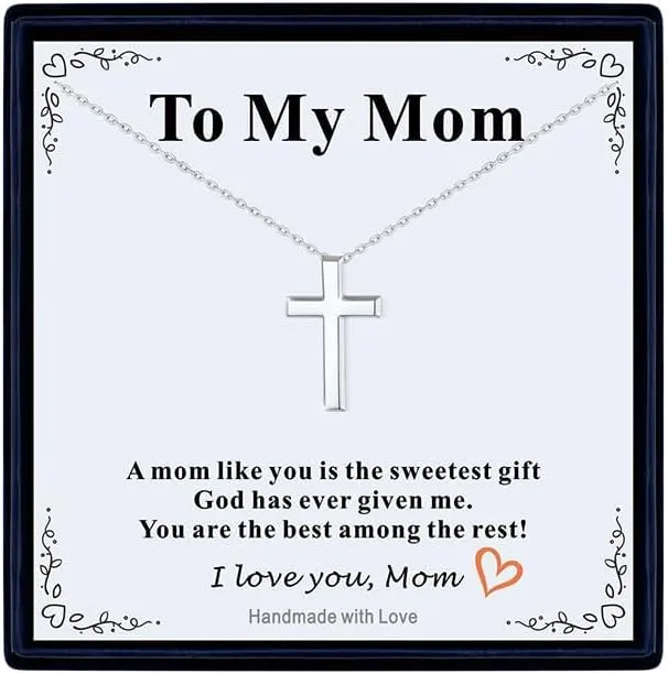 U7 Dainty Cross Necklace with Message Card,Cubic Zirconia Silver Cross Necklace for Women,Birthday Christmas Gift for Mother Daughter