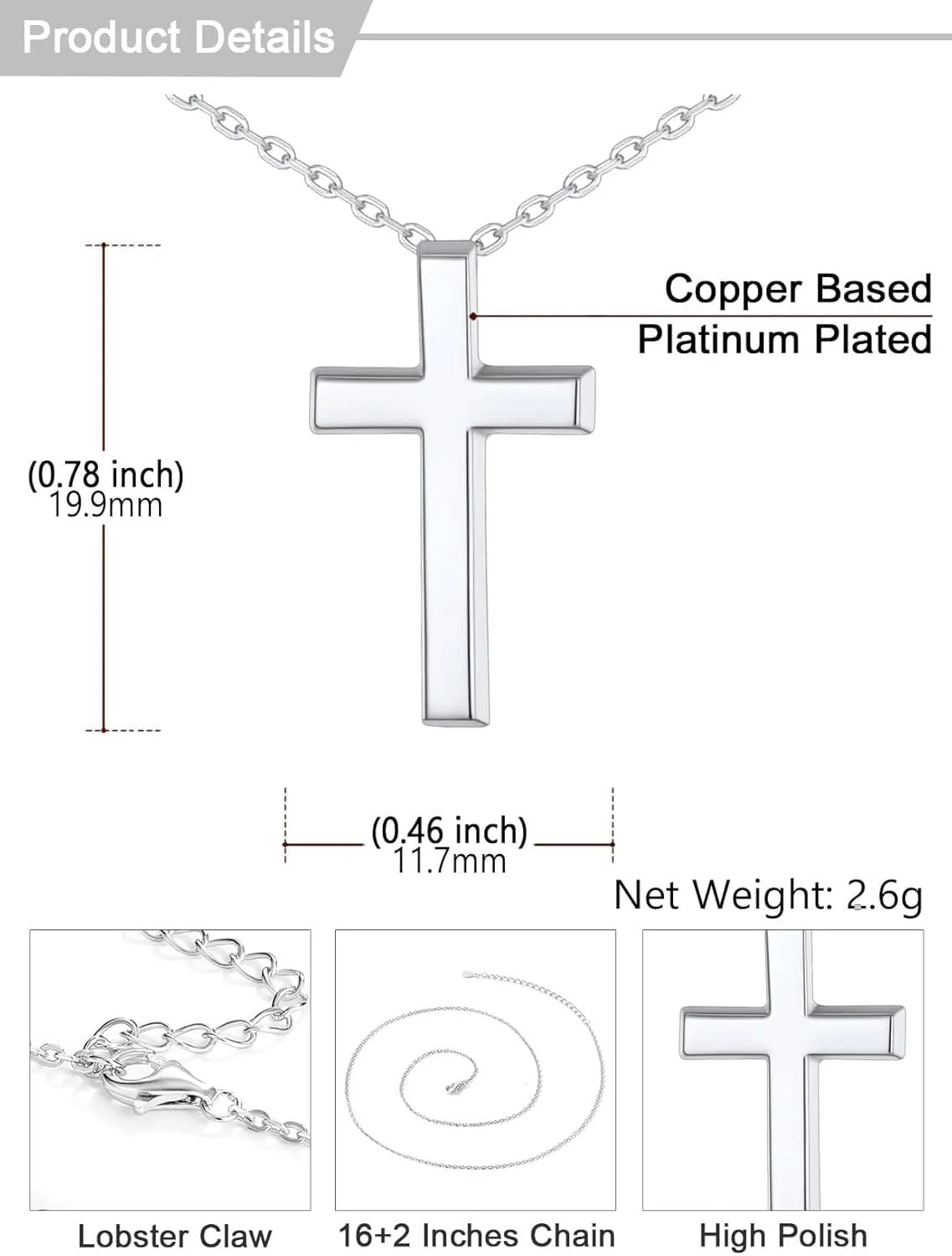 U7 Dainty Cross Necklace with Message Card,Cubic Zirconia Silver Cross Necklace for Women,Birthday Christmas Gift for Mother Daughter