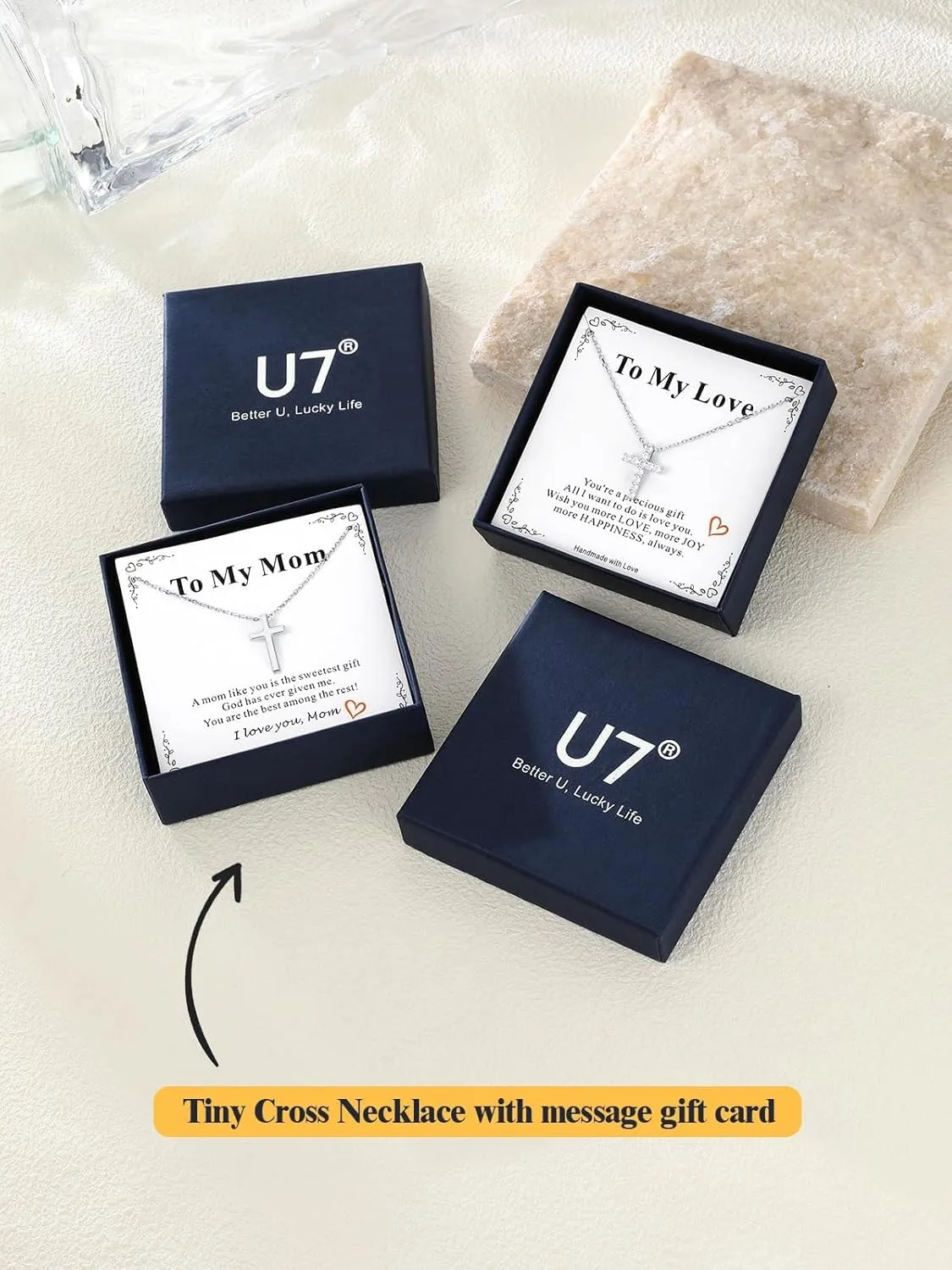 U7 Dainty Cross Necklace with Message Card,Cubic Zirconia Silver Cross Necklace for Women,Birthday Christmas Gift for Mother Daughter