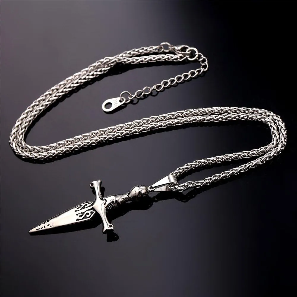 U7 Punk Necklaces Stainless Steel 18K Gold Plated Large Hip Hop Dagger/Knife/Sword/Steampunk Gear/Large Razor Blade Pendant Necklace for Men Women, Chain 22-24 Inches