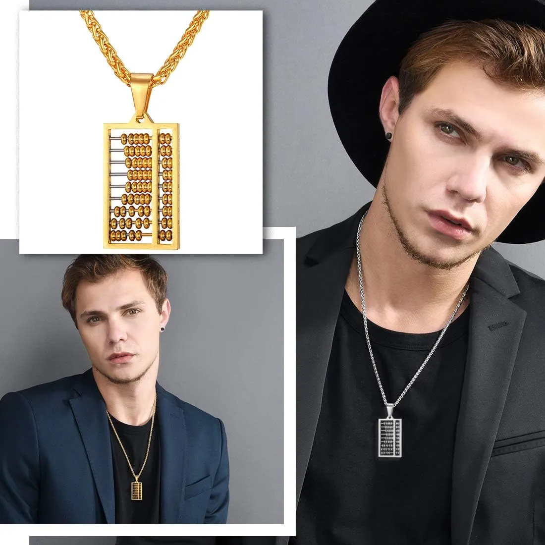 U7 Punk Necklaces Stainless Steel 18K Gold Plated Large Hip Hop Dagger/Knife/Sword/Steampunk Gear/Large Razor Blade Pendant Necklace for Men Women, Chain 22-24 Inches