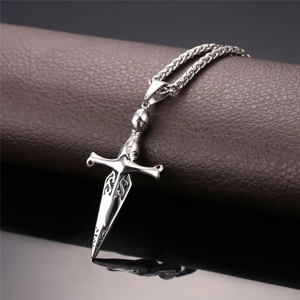 U7 Punk Necklaces Stainless Steel 18K Gold Plated Large Hip Hop Dagger/Knife/Sword/Steampunk Gear/Large Razor Blade Pendant Necklace for Men Women, Chain 22-24 Inches