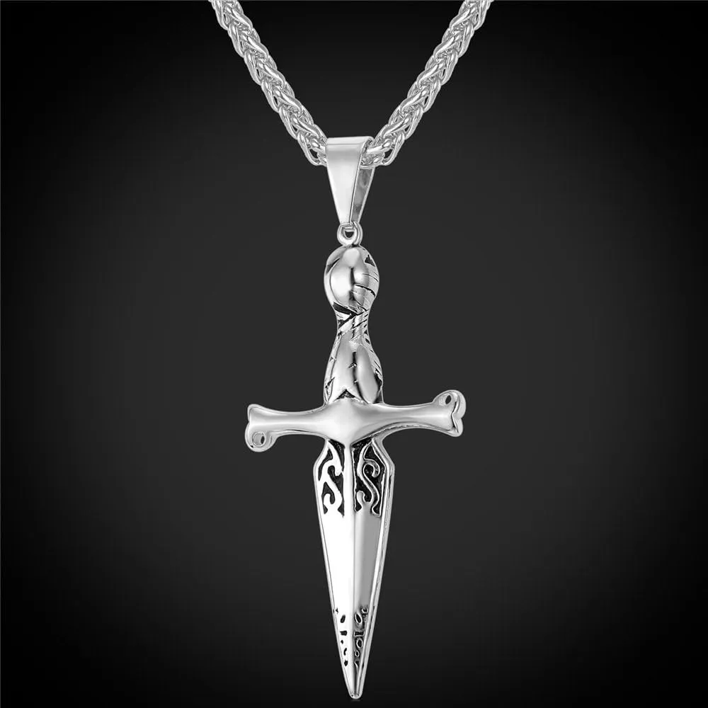 U7 Punk Necklaces Stainless Steel 18K Gold Plated Large Hip Hop Dagger/Knife/Sword/Steampunk Gear/Large Razor Blade Pendant Necklace for Men Women, Chain 22-24 Inches