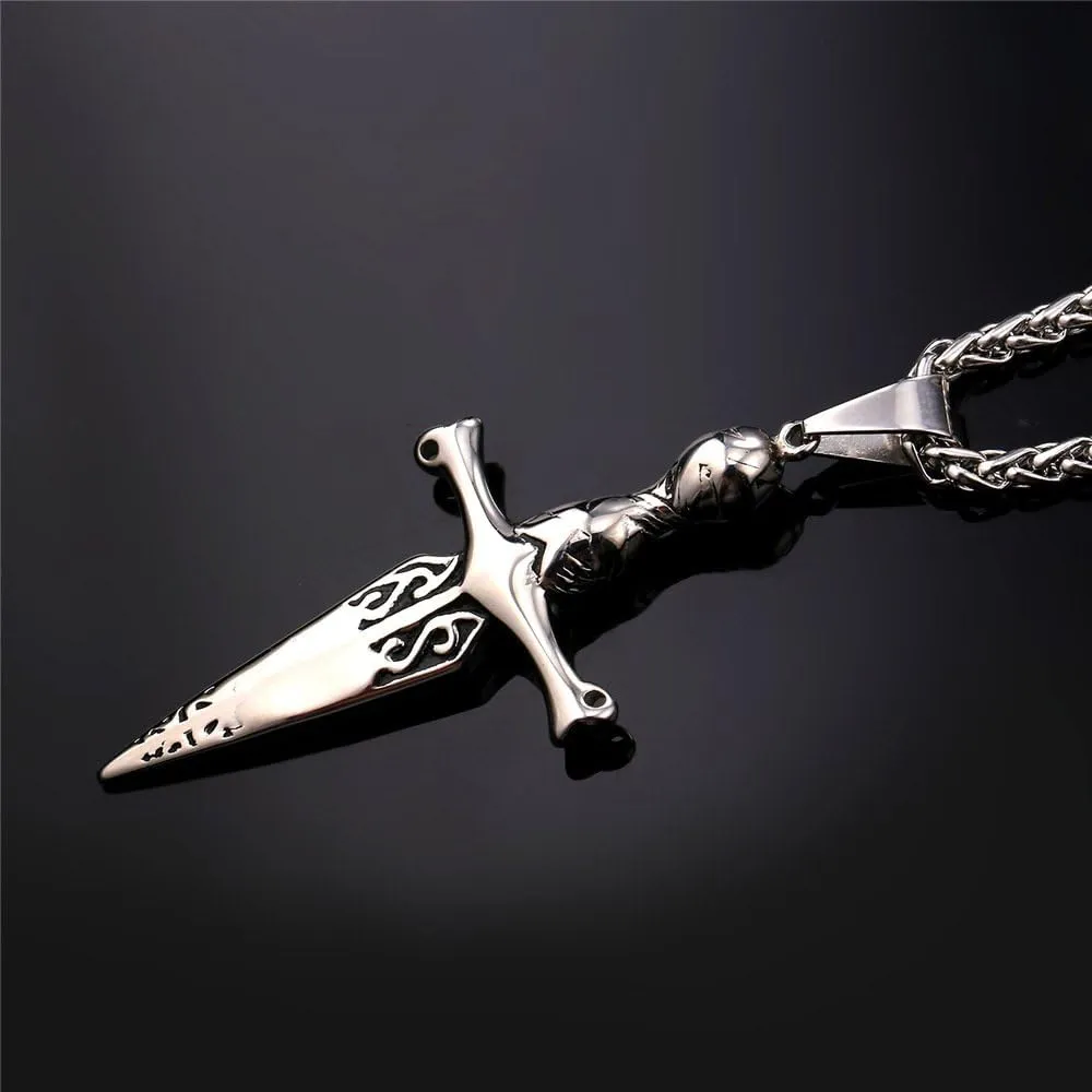 U7 Punk Necklaces Stainless Steel 18K Gold Plated Large Hip Hop Dagger/Knife/Sword/Steampunk Gear/Large Razor Blade Pendant Necklace for Men Women, Chain 22-24 Inches
