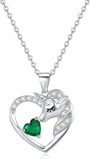 Unicorns Gifts for Girls Necklaces 18K White Gold Plated Unicorn Necklace for Teen Girls Unicorn Gifts 1CT Birthstone Necklace initial heart necklace for girls 4-6 girls' birthstone jewelry for girls 6-8