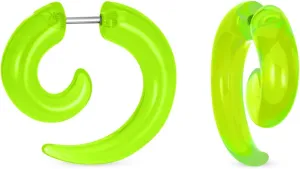 Unisex Black White Translucent Neon Orange Red Pink Blue Green Purple Large Round Swirl Spiral Tribal Fake Faux Ear Plug Taper Earrings Acrylic Resin Surgical Steel 6 Piece Set Women Men Teen