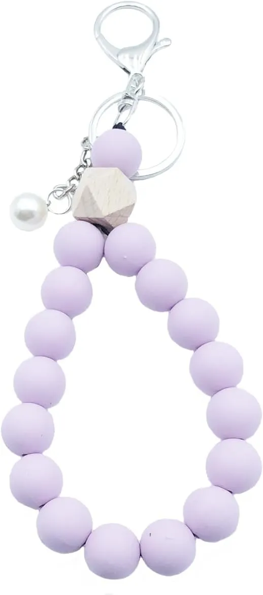 Unpafcxddyig Bracelet Wristlet Keychain Silicone Key Ring With Pearls Beaded Bangle Key Chains with Phone Patchs for Women