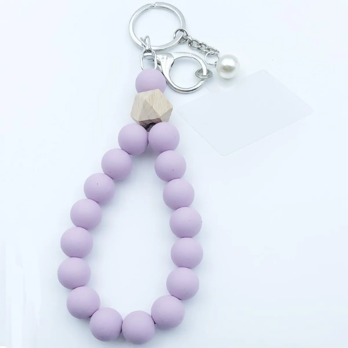 Unpafcxddyig Bracelet Wristlet Keychain Silicone Key Ring With Pearls Beaded Bangle Key Chains with Phone Patchs for Women