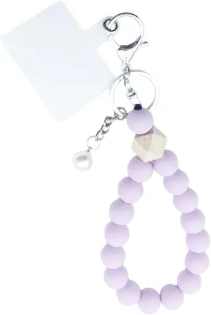 Unpafcxddyig Bracelet Wristlet Keychain Silicone Key Ring With Pearls Beaded Bangle Key Chains with Phone Patchs for Women