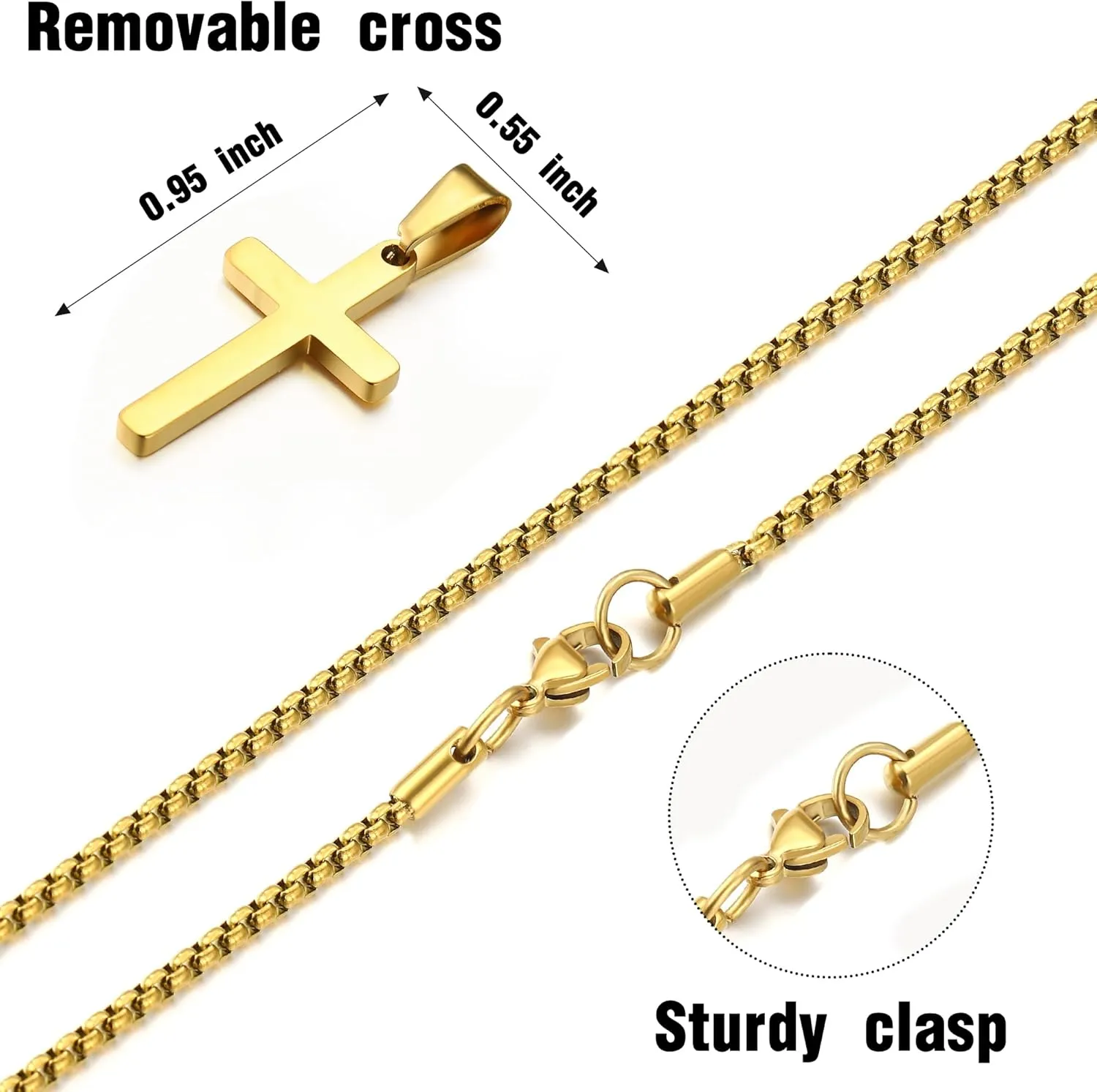 Ursteel Cross Necklace for Men, Mens Cross Necklaces Stainless Steel Silver Black Gold Layered Chain Cross Pendant Necklace Cuban Link Chain for Men 16-24 Inch Gold Chain for Men Jewelry Gifts