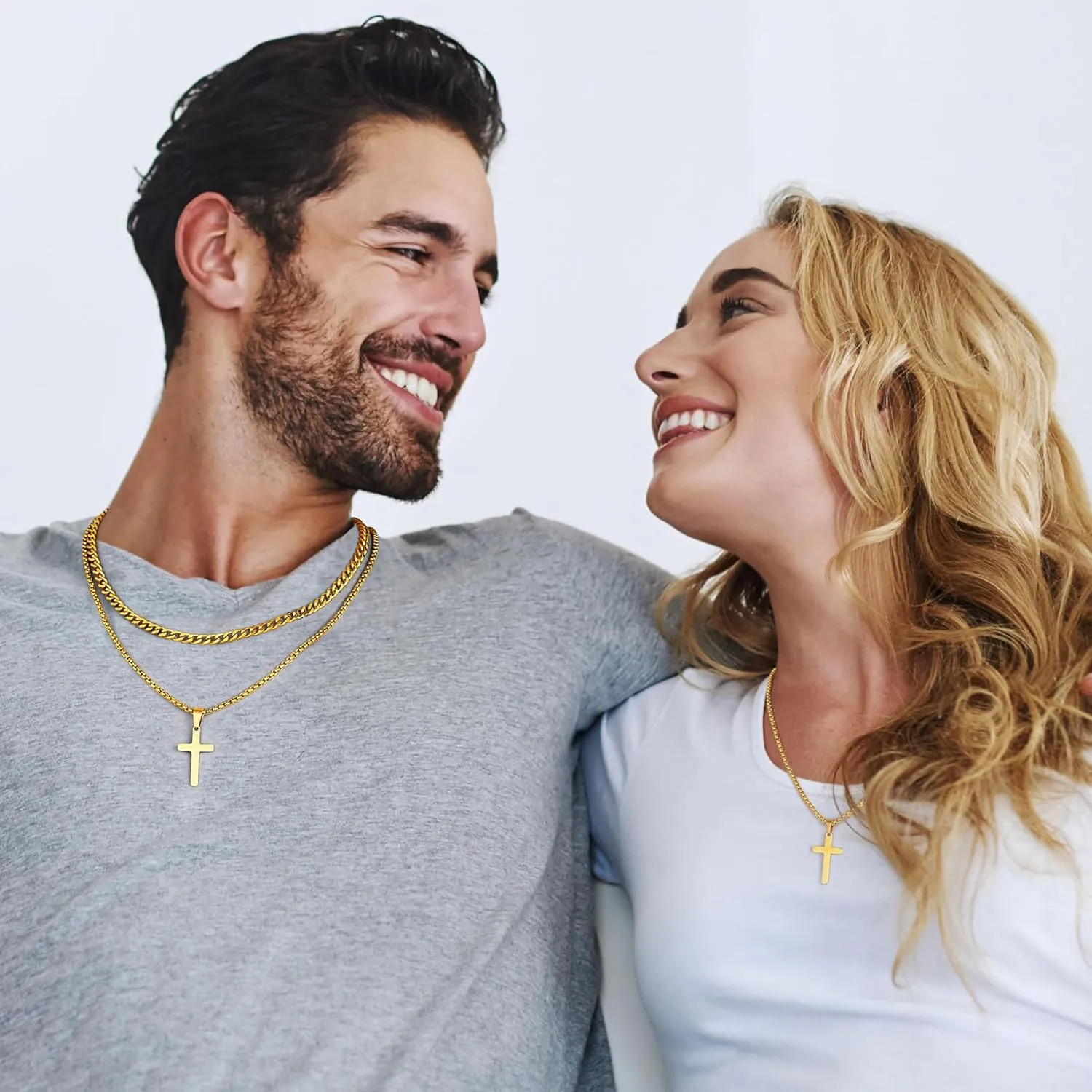 Ursteel Cross Necklace for Men, Mens Cross Necklaces Stainless Steel Silver Black Gold Layered Chain Cross Pendant Necklace Cuban Link Chain for Men 16-24 Inch Gold Chain for Men Jewelry Gifts