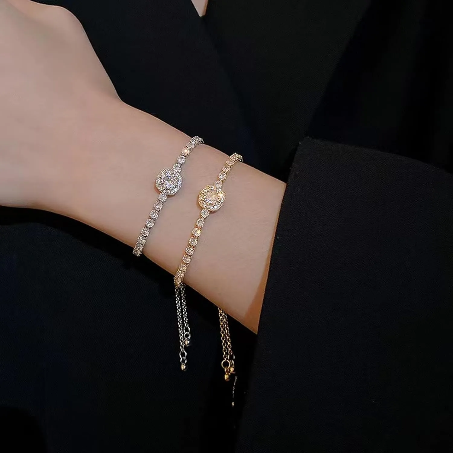 UUONLY Tennis Bracelets for Women 18k Gold Silver Cubic Zirconia Tennis Bracelet Adjustable Slider with Butterfly Tennis Bracelet Jewerly Gift for Women