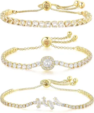 UUONLY Tennis Bracelets for Women 18k Gold Silver Cubic Zirconia Tennis Bracelet Adjustable Slider with Butterfly Tennis Bracelet Jewerly Gift for Women