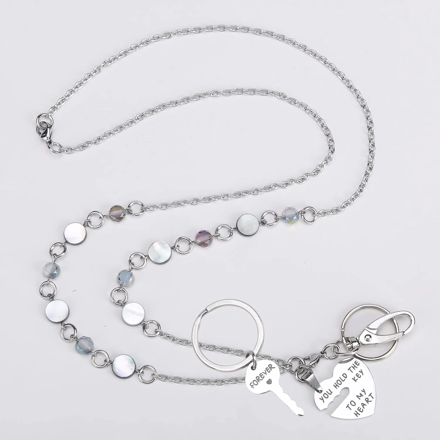 Valentine's Day Balled Beads Necklaces Gifts with You Hold The Key to My Heart Tag   Forever Keychain,Perfect Matching Couple Keychains, Birthday Anniversary Christmas Gift for Lover