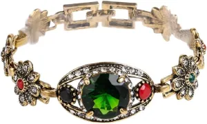 Vintage Bangle Flower Link Bracelet with Crystal for Women Gift Turkish Style Jewelry