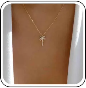 Vintage Crystal Palm Tree Choker Necklace Rhinestone Palm Tree Pendant Necklace Gold Solid Palm Tree Necklace Cubic Tropical Tree Necklace Jewelry for Women