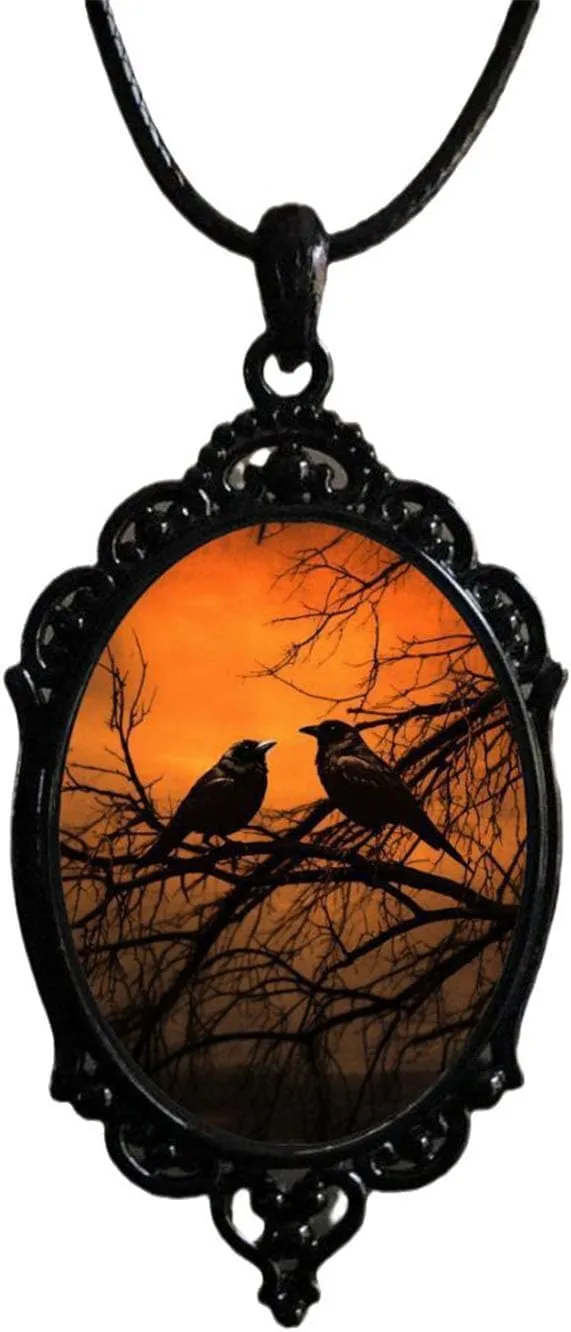 Vintage Goth Pendant Necklaces Gothic Jewelry Mysterious Witch Necklace Life Tree Necklace Gothic Bat Glass Pendant Necklace Dark Punk Style Emboss Necklace Halloween Gothic Dark Style Jewelry for Men and Women
