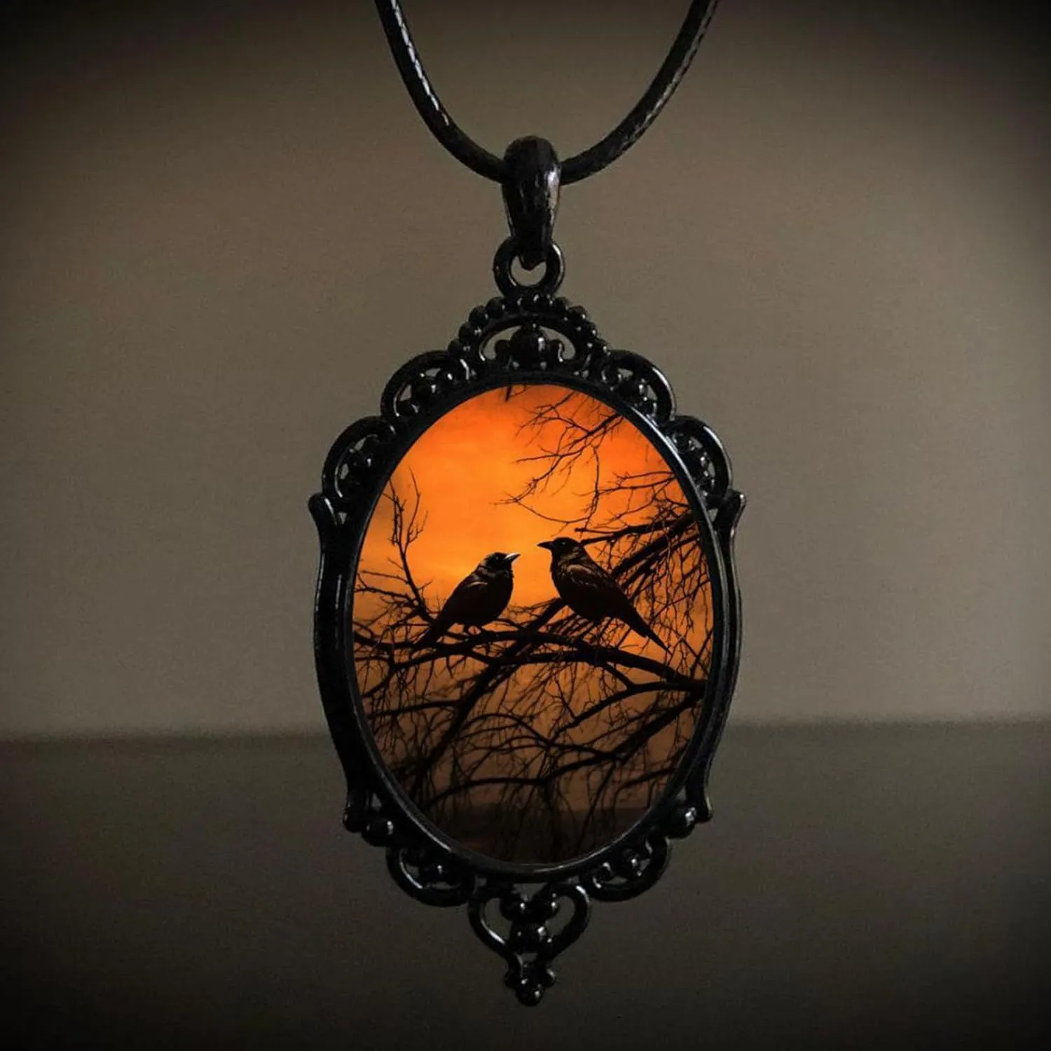 Vintage Goth Pendant Necklaces Gothic Jewelry Mysterious Witch Necklace Life Tree Necklace Gothic Bat Glass Pendant Necklace Dark Punk Style Emboss Necklace Halloween Gothic Dark Style Jewelry for Men and Women