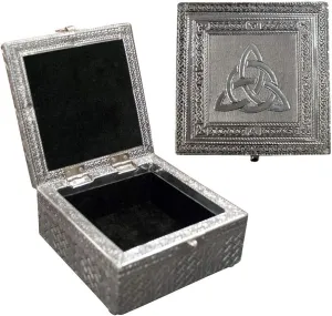 Vintage Jewelry Box Case | 9 Styles | Bronze or Silver Metallic Metal Plating with Floral Accent Designs | Perfect for Earrings Necklaces and Rings (Silver Celtic Knot)