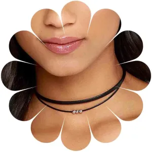Vintage Layered Suede Choker Necklace Gothic Leather Necklace Velvet Choker Necklace Silver Beaded Chain Necklace Retro Necklace Jewelry for Women
