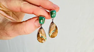 Vintage Navajo Turquoise Earrings in Sterling Silver I Handmade Native American Jewelry I One-of-a-Kind. 4101