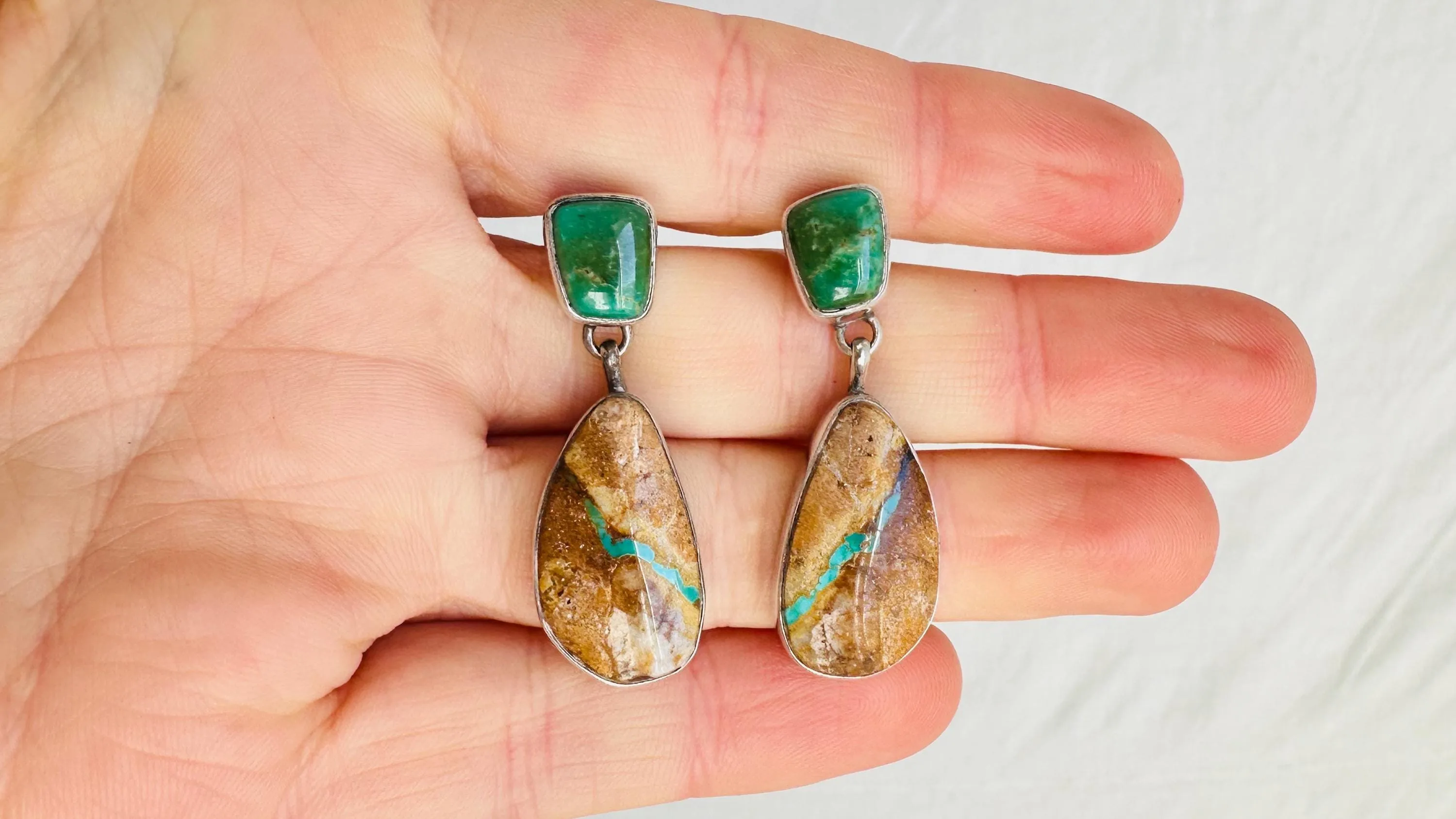Vintage Navajo Turquoise Earrings in Sterling Silver I Handmade Native American Jewelry I One-of-a-Kind. 4101