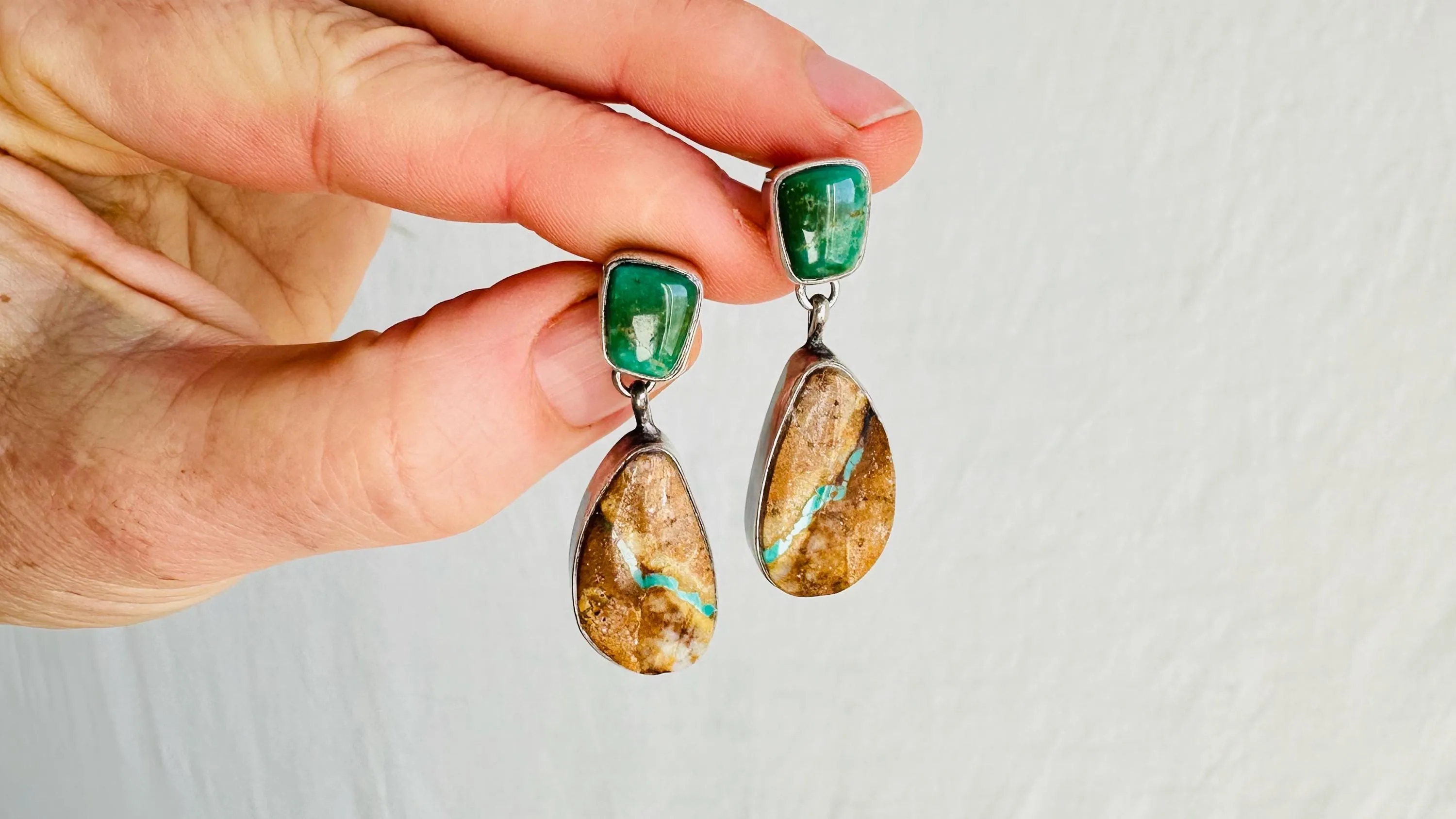 Vintage Navajo Turquoise Earrings in Sterling Silver I Handmade Native American Jewelry I One-of-a-Kind. 4101