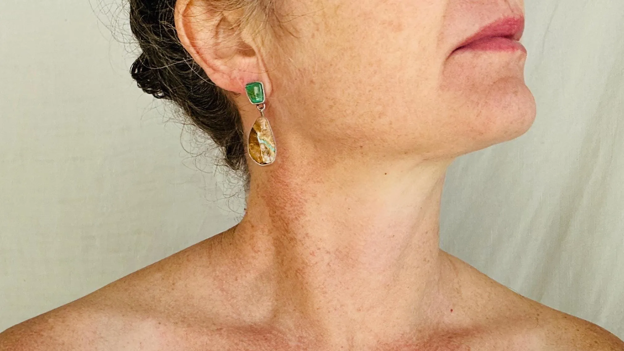 Vintage Navajo Turquoise Earrings in Sterling Silver I Handmade Native American Jewelry I One-of-a-Kind. 4101
